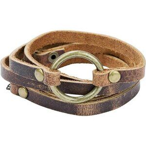 Elegant 5-Wrap Leather Bracelet w/ Circle Buckle Closure